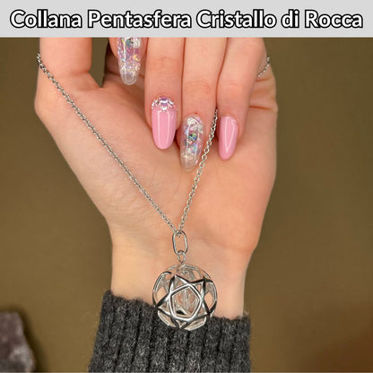 Collana Regolabile Ciondolo Pentasfera in acciaio inossidabile con pietra naturale Cristallo di rocca - Zen Home