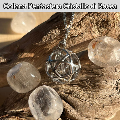 Collana Regolabile Ciondolo Pentasfera in acciaio inossidabile con pietra naturale Cristallo di rocca - Zen Home
