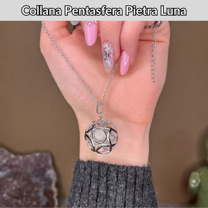 Collana Regolabile Ciondolo Pentasfera in acciaio inossidabile con pietra naturale Pietra Luna - Zen Home