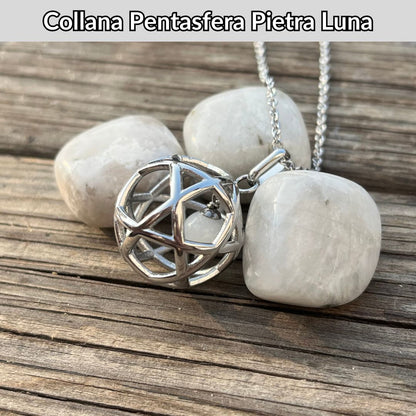 Collana Regolabile Ciondolo Pentasfera in acciaio inossidabile con pietra naturale Pietra Luna - Zen Home