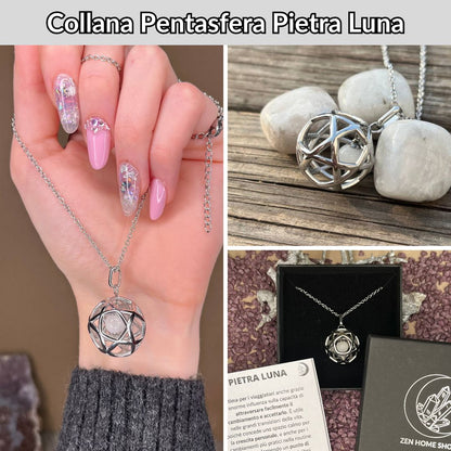 Collana Regolabile Ciondolo Pentasfera in acciaio inossidabile con pietra naturale Pietra Luna - Zen Home