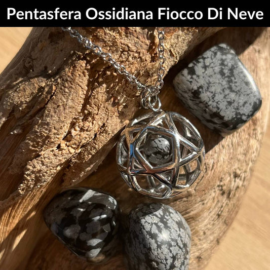 Collana regolabile Pentasfera Ossidiana Fiocco di Neve - Zen Home