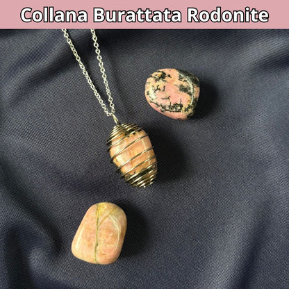 Collana Rodonite Burattata con Spirale in Acciaio Inossidabile - Zen Home