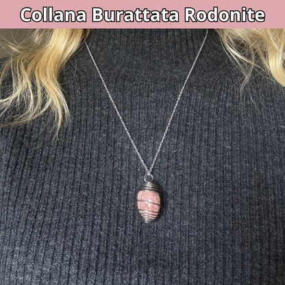 Collana Rodonite Burattata con Spirale in Acciaio Inossidabile - Zen Home