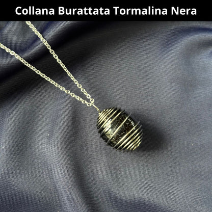 Collana Tormalina Nera Burattata con Spirale in Acciaio Inossidabile - Zen Home