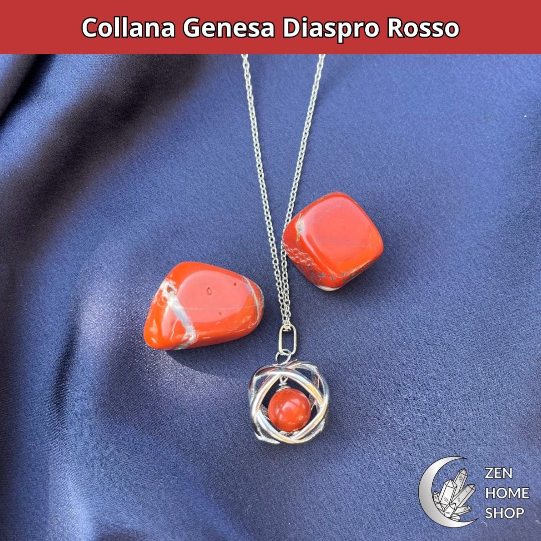 DIASPRO ROSSO - Collana Regolabile Ciondolo Genesa in acciaio inossidabile con pietra naturale - Zen Home