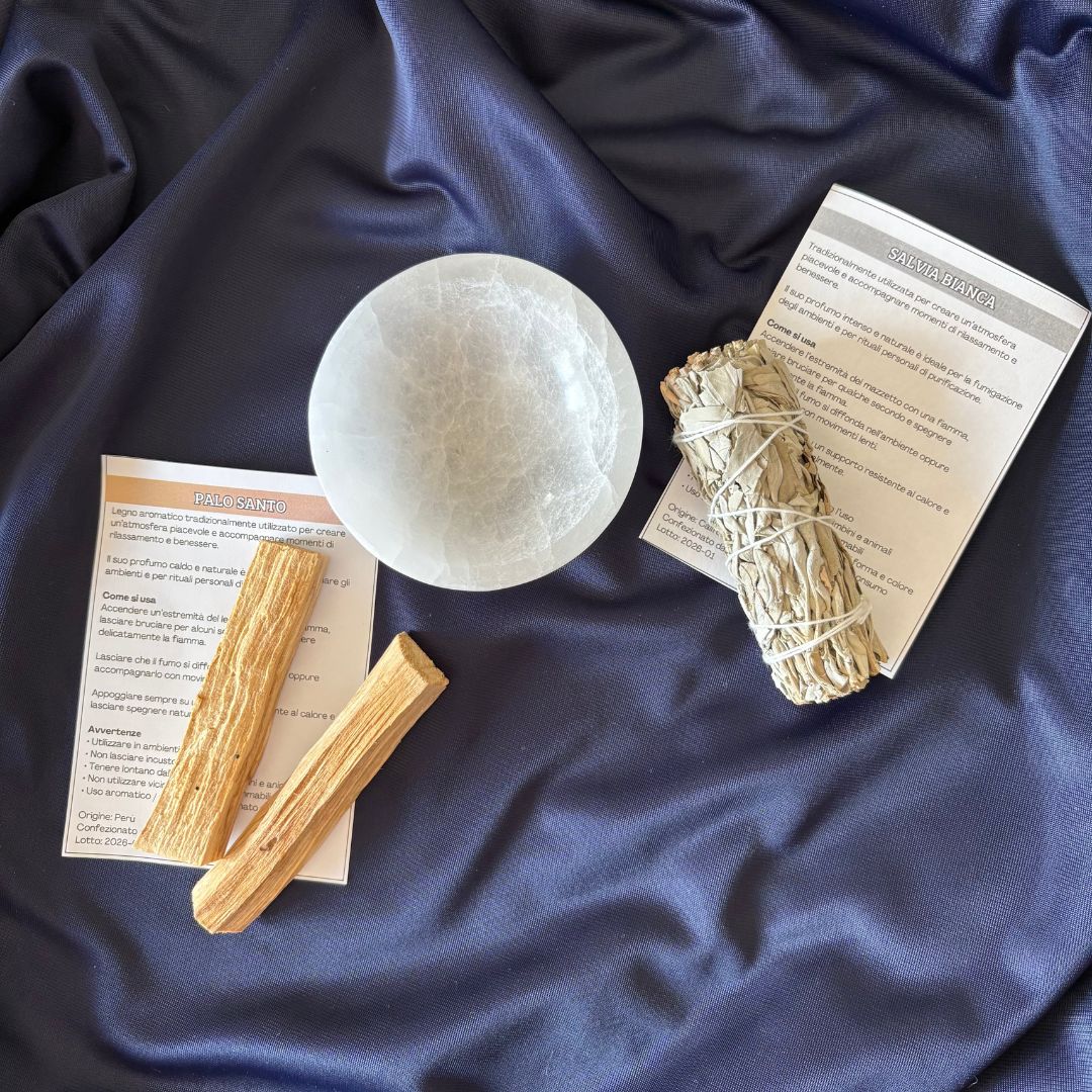 Kit Ciotola Selenite + Palo Santo + Salvia Bianca - Zen Home