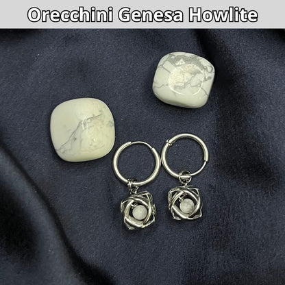 Orecchini Ciondolo Genesa in acciaio inossidabile con pietra naturale Howlite - Zen Home
