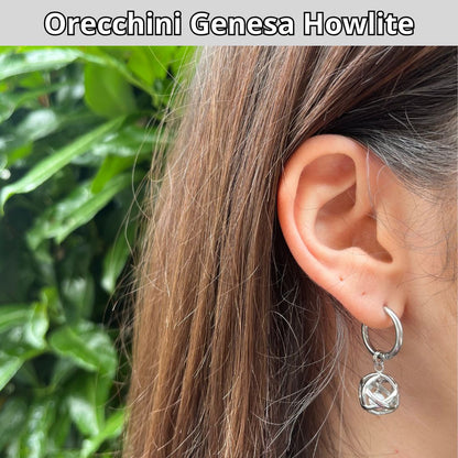 Orecchini Ciondolo Genesa in acciaio inossidabile con pietra naturale Howlite - Zen Home