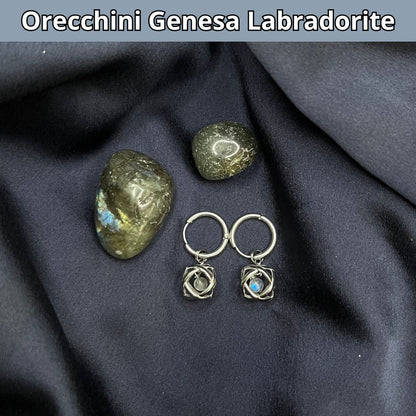Orecchini Ciondolo Genesa in acciaio inossidabile con pietra naturale Labradorite - Zen Home