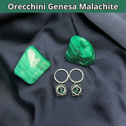 Orecchini Ciondolo Genesa in acciaio inossidabile con pietra naturale Malachite - Zen Home
