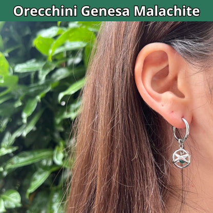 Orecchini Ciondolo Genesa in acciaio inossidabile con pietra naturale Malachite - Zen Home