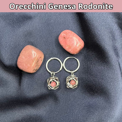 Orecchini Ciondolo Genesa in acciaio inossidabile con pietra naturale Rodonite - Zen Home