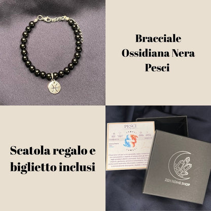 Ossidiana Nera Segni Zodiacali - Bracciale regolabile in acciaio inossidabile e pietre naturali da 6mm - Zen Home
