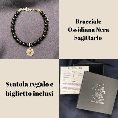 Ossidiana Nera Segni Zodiacali - Bracciale regolabile in acciaio inossidabile e pietre naturali da 6mm - Zen Home