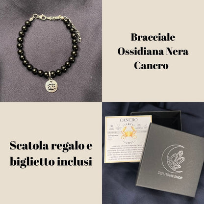 Ossidiana Nera Segni Zodiacali - Bracciale regolabile in acciaio inossidabile e pietre naturali da 6mm - Zen Home
