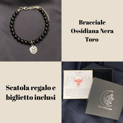 Ossidiana Nera Segni Zodiacali - Bracciale regolabile in acciaio inossidabile e pietre naturali da 6mm - Zen Home