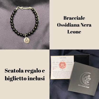 Ossidiana Nera Segni Zodiacali - Bracciale regolabile in acciaio inossidabile e pietre naturali da 6mm - Zen Home