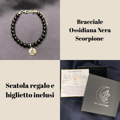 Ossidiana Nera Segni Zodiacali - Bracciale regolabile in acciaio inossidabile e pietre naturali da 6mm - Zen Home