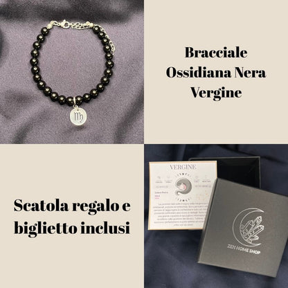 Ossidiana Nera Segni Zodiacali - Bracciale regolabile in acciaio inossidabile e pietre naturali da 6mm - Zen Home