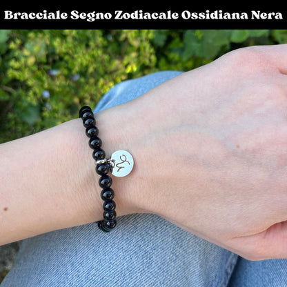 Ossidiana Nera Segni Zodiacali - Bracciale regolabile in acciaio inossidabile e pietre naturali da 6mm - Zen Home