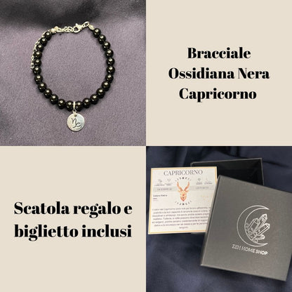 Ossidiana Nera Segni Zodiacali - Bracciale regolabile in acciaio inossidabile e pietre naturali da 6mm - Zen Home