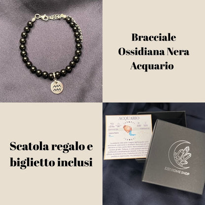 Ossidiana Nera Segni Zodiacali - Bracciale regolabile in acciaio inossidabile e pietre naturali da 6mm - Zen Home