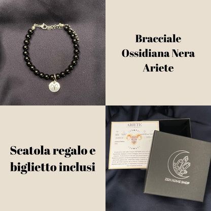 Ossidiana Nera Segni Zodiacali - Bracciale regolabile in acciaio inossidabile e pietre naturali da 6mm - Zen Home