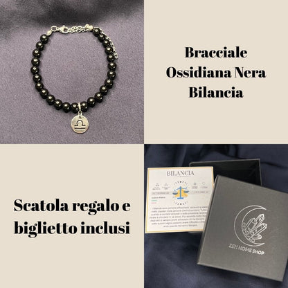Ossidiana Nera Segni Zodiacali - Bracciale regolabile in acciaio inossidabile e pietre naturali da 6mm - Zen Home
