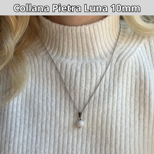 Pietra Luna 10mm - Collana regolabile in acciaio - Zen Home