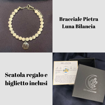 Pietra Luna Segni Zodiacali - Bracciale regolabile in acciaio inossidabile e pietre naturali da 6mm - Zen Home