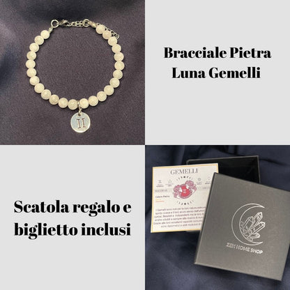 Pietra Luna Segni Zodiacali - Bracciale regolabile in acciaio inossidabile e pietre naturali da 6mm - Zen Home