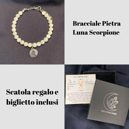 Pietra Luna Segni Zodiacali - Bracciale regolabile in acciaio inossidabile e pietre naturali da 6mm - Zen Home