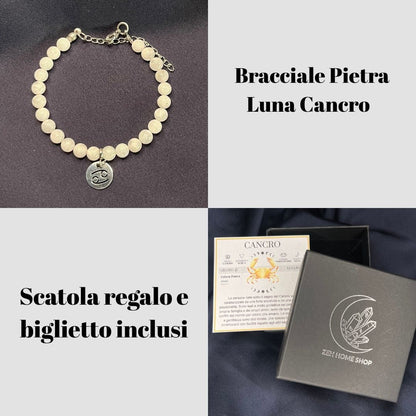 Pietra Luna Segni Zodiacali - Bracciale regolabile in acciaio inossidabile e pietre naturali da 6mm - Zen Home