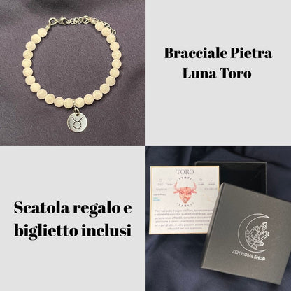 Pietra Luna Segni Zodiacali - Bracciale regolabile in acciaio inossidabile e pietre naturali da 6mm - Zen Home