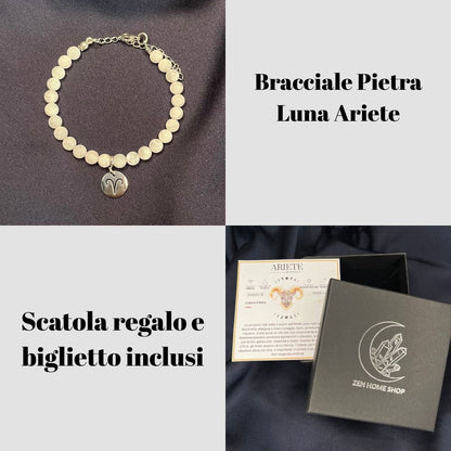 Pietra Luna Segni Zodiacali - Bracciale regolabile in acciaio inossidabile e pietre naturali da 6mm - Zen Home