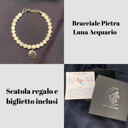 Pietra Luna Segni Zodiacali - Bracciale regolabile in acciaio inossidabile e pietre naturali da 6mm - Zen Home