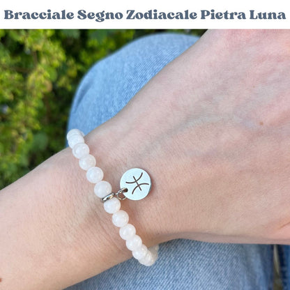 Pietra Luna Segni Zodiacali - Bracciale regolabile in acciaio inossidabile e pietre naturali da 6mm - Zen Home