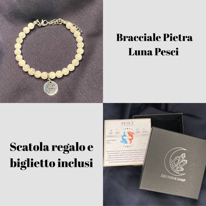 Pietra Luna Segni Zodiacali - Bracciale regolabile in acciaio inossidabile e pietre naturali da 6mm - Zen Home