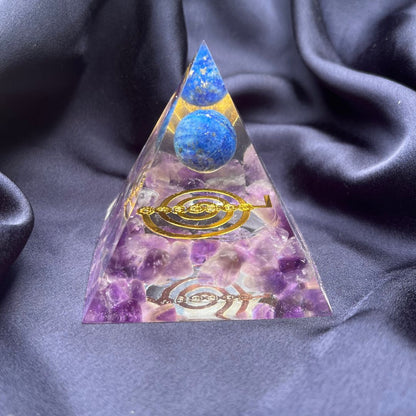 Piramide Orgonite Ametista + Lapislazzuli + Choku Rei oro - Zen Home