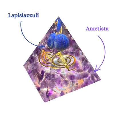 Piramide Orgonite Ametista - Lapislazzuli - Choku rei oro (Led Incluso) - Zen Home