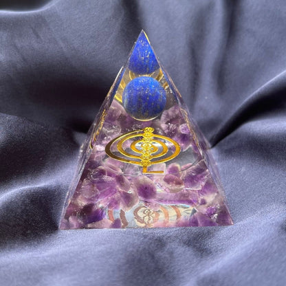 Piramide Orgonite Ametista - Lapislazzuli - Choku rei oro (Led Incluso) - Zen Home