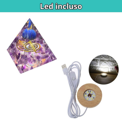Piramide Orgonite Ametista - Lapislazzuli - Choku rei oro (Led Incluso) - Zen Home