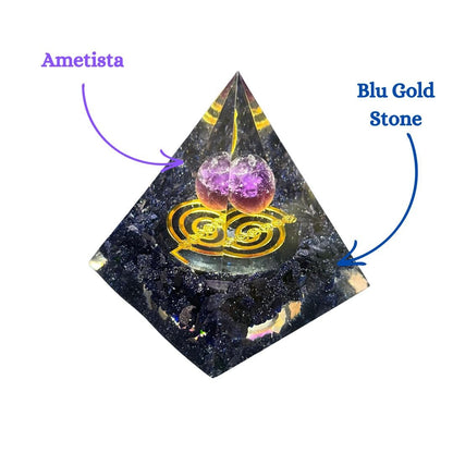 Piramide Orgonite Blu Gold Stone - Ametista - Chokurei oro - Zen Home
