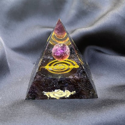 Piramide Orgonite Blu Gold Stone - Ametista - Chokurei oro - Zen Home