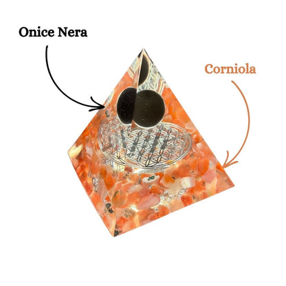 Piramide Orgonite Corniola - Onice nera - Fiore della vita argento Tik Tok - Zen Home