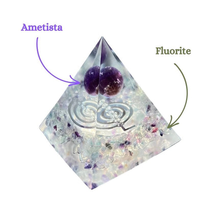 Piramide Orgonite Fluorite - Ametista - Choku rei argento - Zen Home