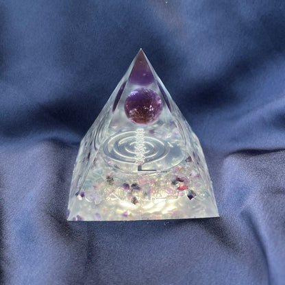 Piramide Orgonite Fluorite - Ametista - Choku rei argento - Zen Home