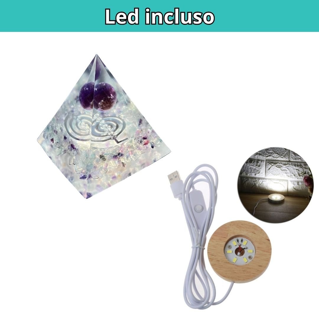 Piramide Orgonite Fluorite - Ametista - Choku rei argento - Zen Home