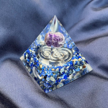 Piramide Orgonite Lapislazzuli - Ametista - Choku rei argento - Zen Home